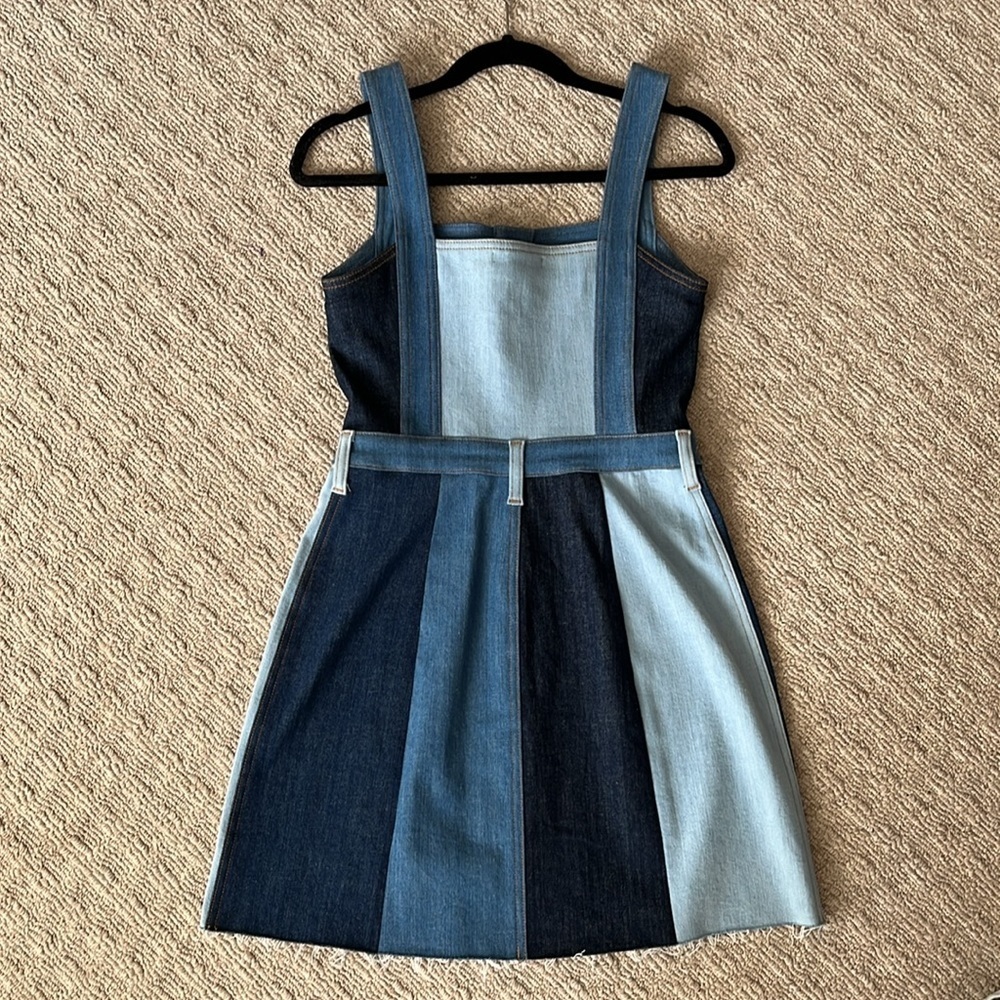 7 For All Mankind Patchwork A Line Button Front Mini Dress In Patchwork Found - Picture 7 of 9